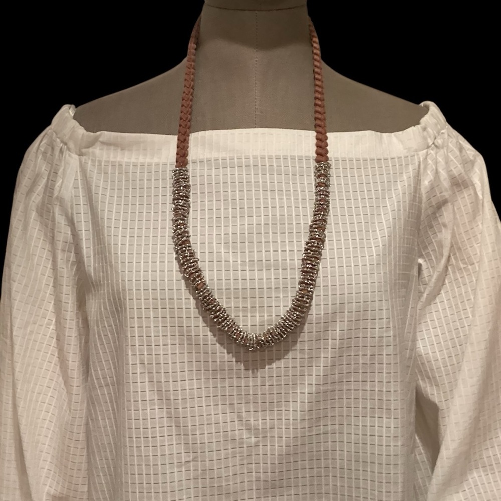 Cassis, Leather Necklace with silver coloured adornment